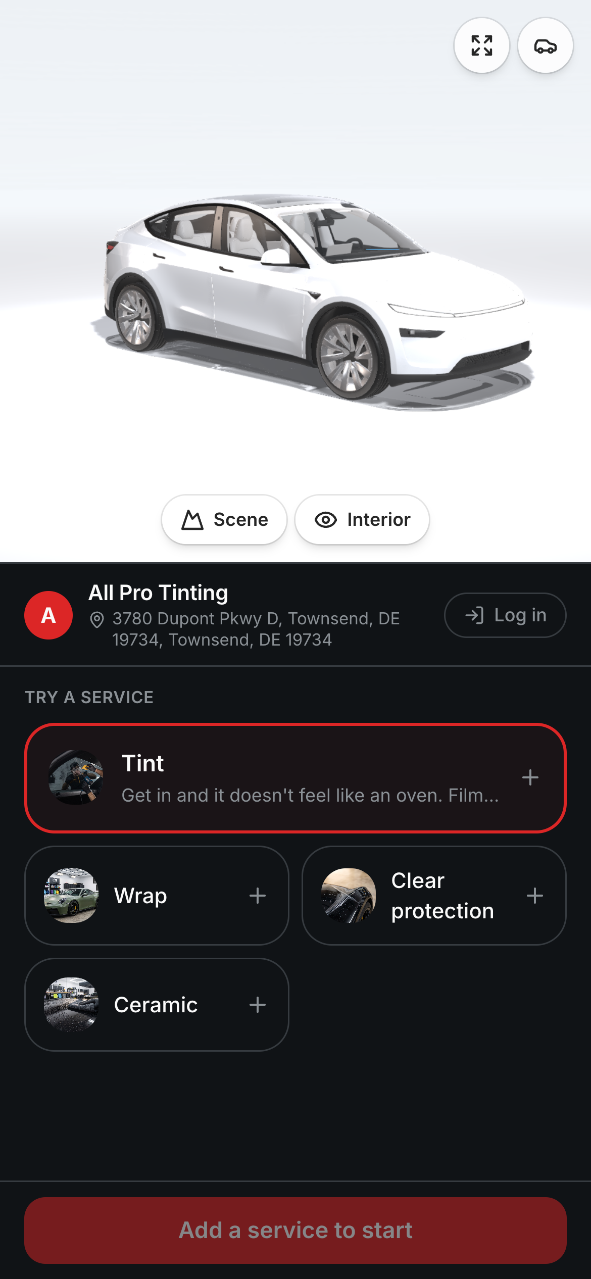 Booking builder in a blacked-out dark theme with a red accent